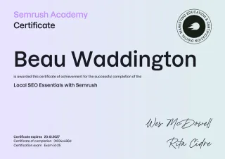 Semrush Academy certificate: Local SEO Essentials with Semrush — Beau Waddington